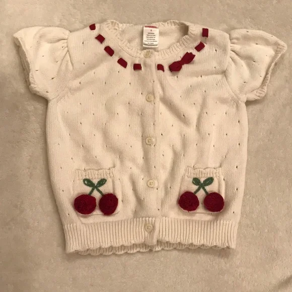 Gymboree Girls short-sleeve sweater with cherry poms - Picture 1 of 6